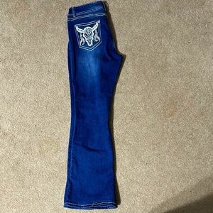 Blue Western Flared/Bootcut Cow Sparkly Embroidered Jeans